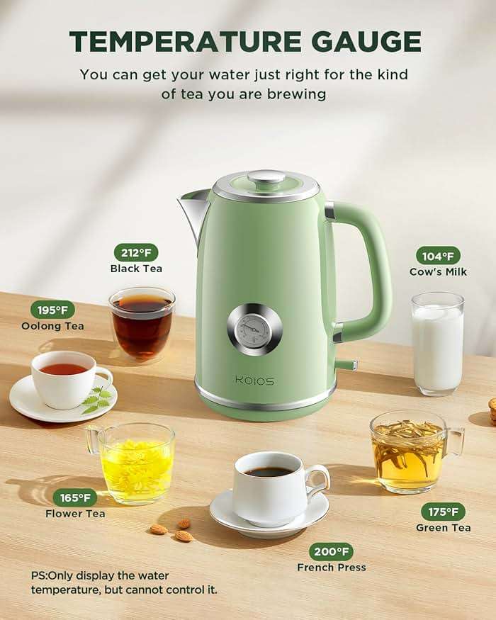 Electric Kettle 1.8L with Temperature Gauge, 1500W Fast Boiling Electric Tea Kettle, 100% Stainless Steel Retro-Style Hot Water Kettle Electric - Glowing LED Light, Auto Shut-Off & Boil-Dry Protection - Image 4