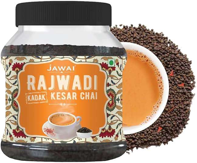 JAWAI RAJWADI KADAK KESAR CHAI TEA, Saffron Tea, Loose Leaf Black Tea (100 Cups/8.8 oz), Authentic Indian Tea with Saffron, Premium Flavor Chai Blend for Chai Latte, Hot & Traditional Brewing - Image 1