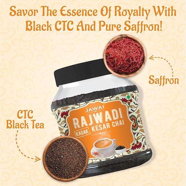 JAWAI RAJWADI KADAK KESAR CHAI TEA, Saffron Tea, Loose Leaf Black Tea (100 Cups/8.8 oz), Authentic Indian Tea with Saffron, Premium Flavor Chai Blend for Chai Latte, Hot & Traditional Brewing - Image 4
