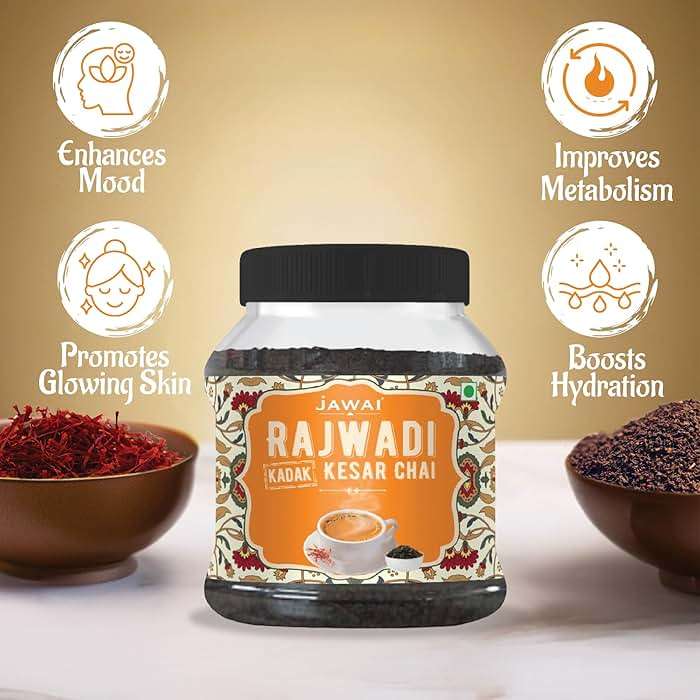 JAWAI RAJWADI KADAK KESAR CHAI TEA, Saffron Tea, Loose Leaf Black Tea (100 Cups/8.8 oz), Authentic Indian Tea with Saffron, Premium Flavor Chai Blend for Chai Latte, Hot & Traditional Brewing - Image 5