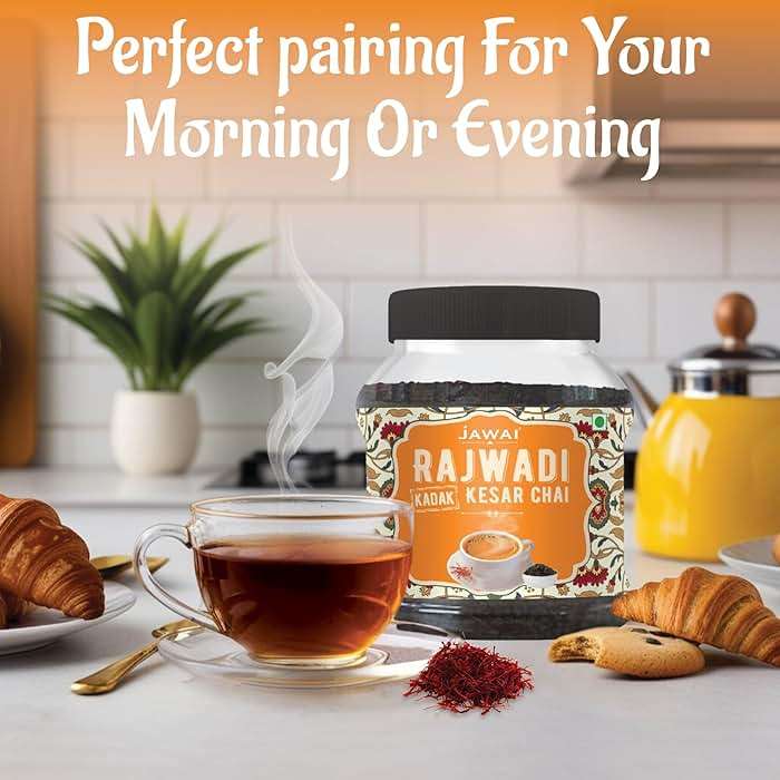 JAWAI RAJWADI KADAK KESAR CHAI TEA, Saffron Tea, Loose Leaf Black Tea (100 Cups/8.8 oz), Authentic Indian Tea with Saffron, Premium Flavor Chai Blend for Chai Latte, Hot & Traditional Brewing - Image 8