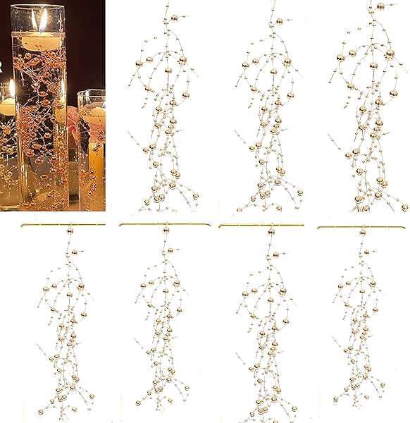 TeaSu 24Pcs Pearl String for Floating Candle Centerpieces, Pearl Vase Filler Decor for Wedding Centerpieces (Champagne Gold) - Image 1
