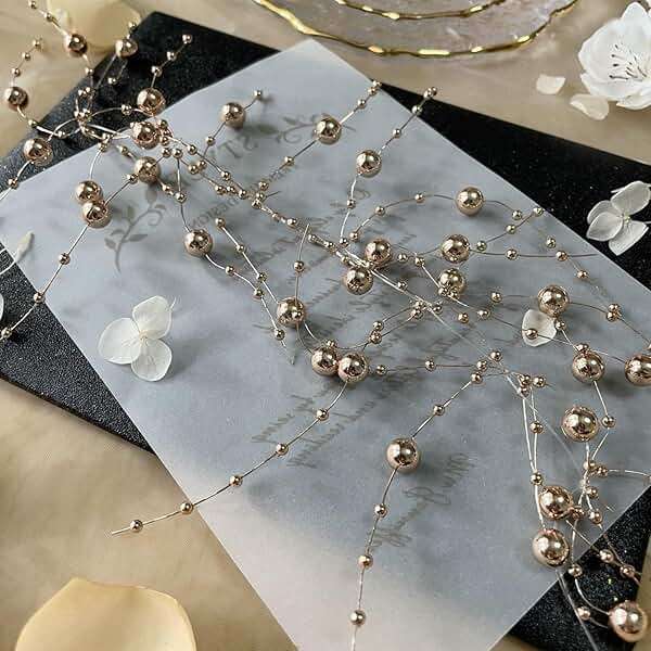 TeaSu 24Pcs Pearl String for Floating Candle Centerpieces, Pearl Vase Filler Decor for Wedding Centerpieces (Champagne Gold) - Image 2