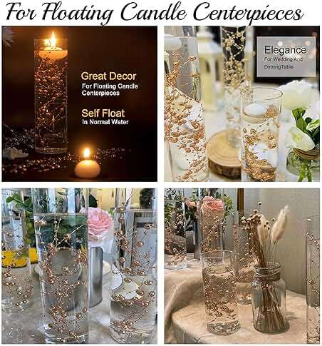 TeaSu 24Pcs Pearl String for Floating Candle Centerpieces, Pearl Vase Filler Decor for Wedding Centerpieces (Champagne Gold) - Image 4