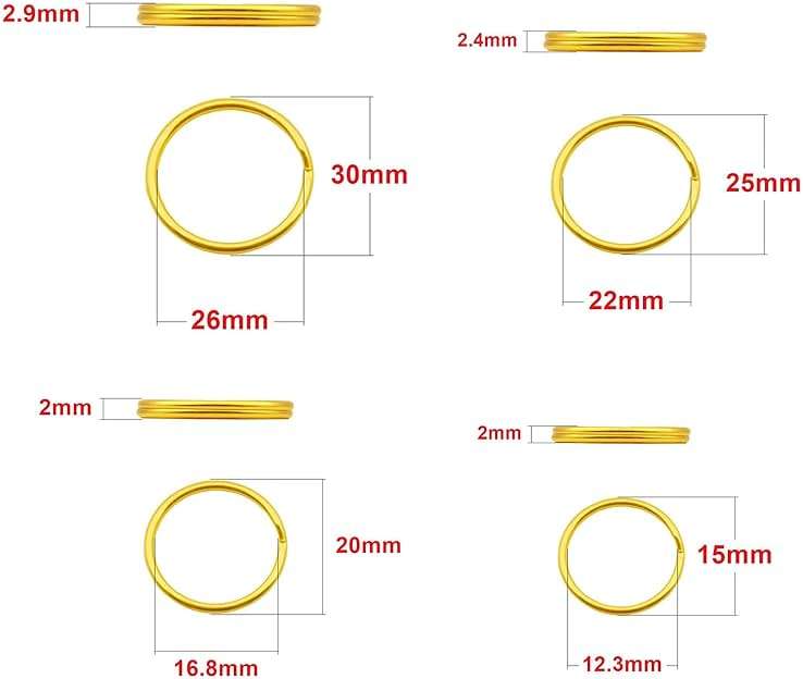 ZoloAJay 40 Pack Golden Key Ring Keychain Assorted in 4 Sizes Metal Round Split Key Chains Rings for Home Car Dog Tag Office Lanyards Keys Attachment - Image 2