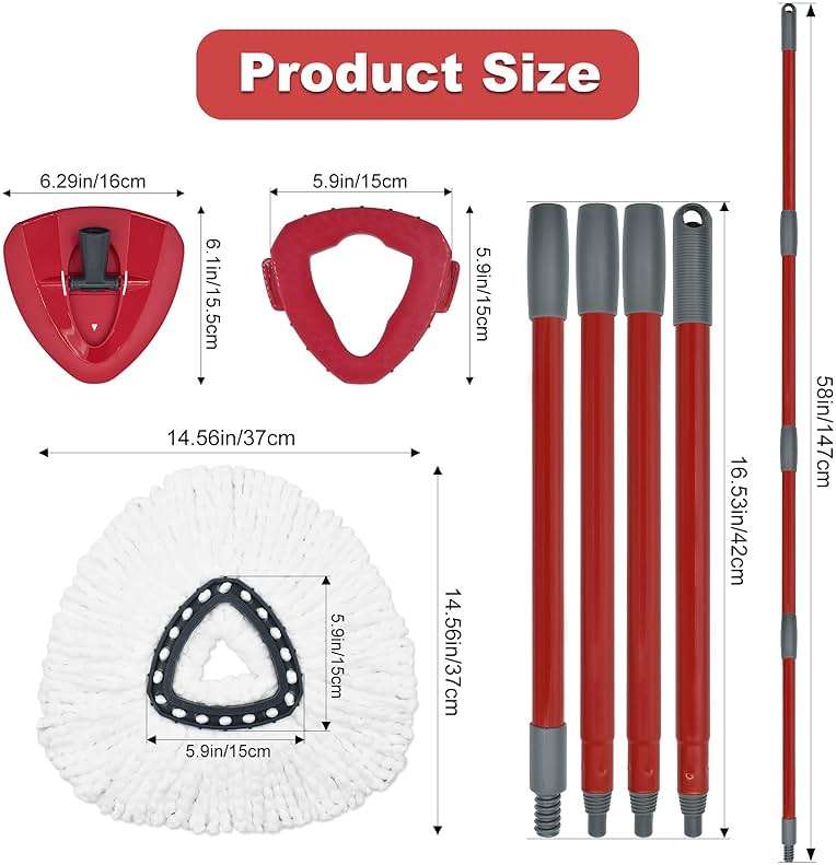 Mop Replacement for Ocedar, Mop for O Cedar, Replacement Mop for O Cedar Spin Mop Contains 4-Section Mop Handle 2 Mop Replace Head 1 Mop Base 1 Scrubber Mop Head for O-Cedar Spin Mop - Image 2