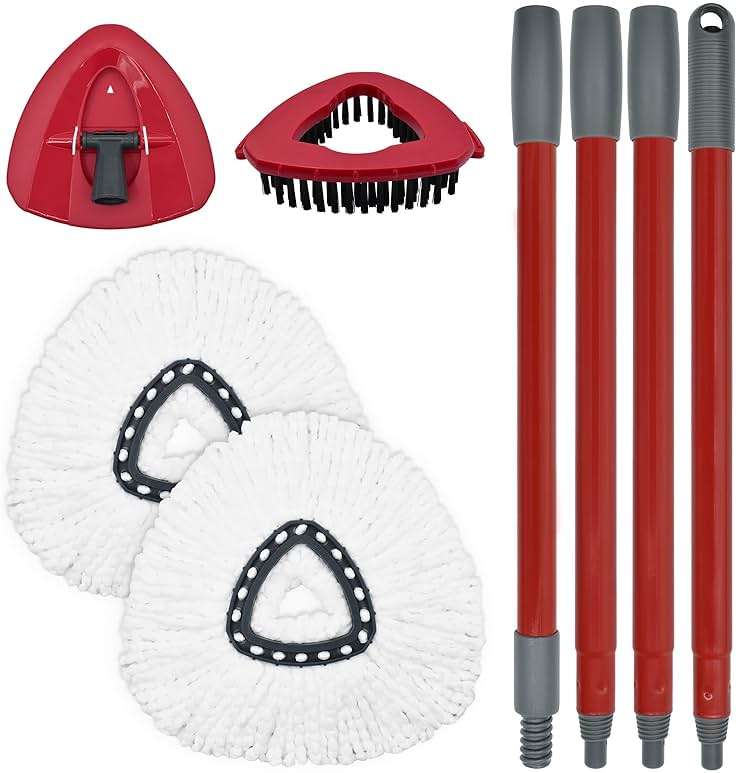 Mop Replacement for Ocedar, Mop for O Cedar, Replacement Mop for O Cedar Spin Mop Contains 4-Section Mop Handle 2 Mop Replace Head 1 Mop Base 1 Scrubber Mop Head for O-Cedar Spin Mop - Image 8