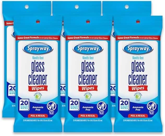 Sprayway Glass Cleaner Wipes, 20ct, Pack of 6 | On-the-Go Resealable Package, Pre-Moistened | Original Ammonia-Free Formula | Removes Fingerprints, Dust, Dirt | All Glass Surfaces - Product Image