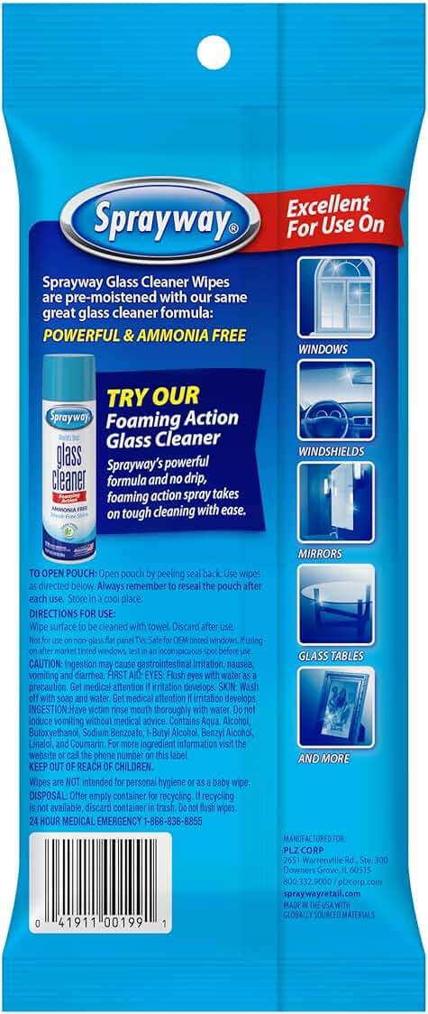 Sprayway Glass Cleaner Wipes, 20ct, Pack of 6 | On-the-Go Resealable Package, Pre-Moistened | Original Ammonia-Free Formula | Removes Fingerprints, Dust, Dirt | All Glass Surfaces - Image 3