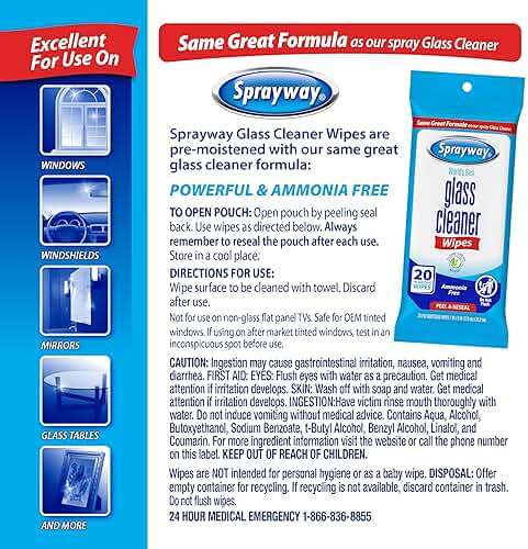 Sprayway Glass Cleaner Wipes, 20ct, Pack of 6 | On-the-Go Resealable Package, Pre-Moistened | Original Ammonia-Free Formula | Removes Fingerprints, Dust, Dirt | All Glass Surfaces - Image 8