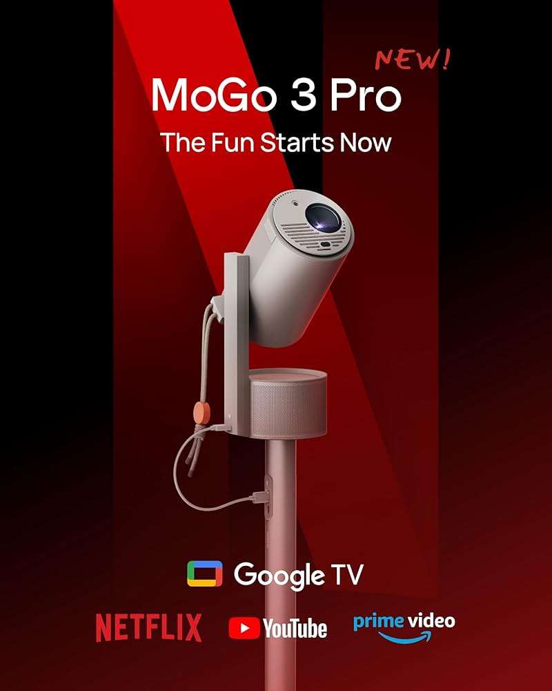 XGIMI MoGo 3 Pro NEW Outdoor Projector with PowerBase Stand, 2.5hrs Battery, Google TV with Licensed Netflix, Build-in Adjustable Stand, 450 ISO Lumens, ISA 2.0, 2 x 5W Harman Kardon - Image 3