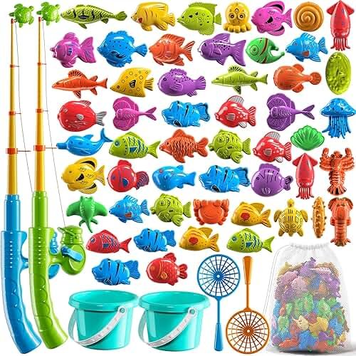 NIPLOOOW Magnetic Fishing Game Pool Toys for Kids 3-5, Water Table Bathtub Kiddie Party Toy with Pole Rod Net Plastic Floating Fish, Outdoor Toys for Kids Age 3 4 5 6 7 8 Year Old - Product Image