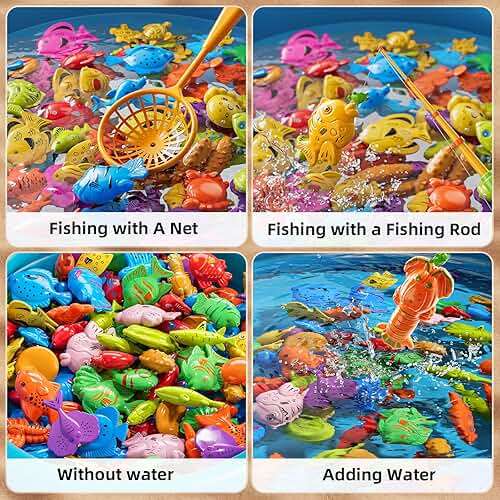 NIPLOOOW Magnetic Fishing Game Pool Toys for Kids 3-5, Water Table Bathtub Kiddie Party Toy with Pole Rod Net Plastic Floating Fish, Outdoor Toys for Kids Age 3 4 5 6 7 8 Year Old - Image 4