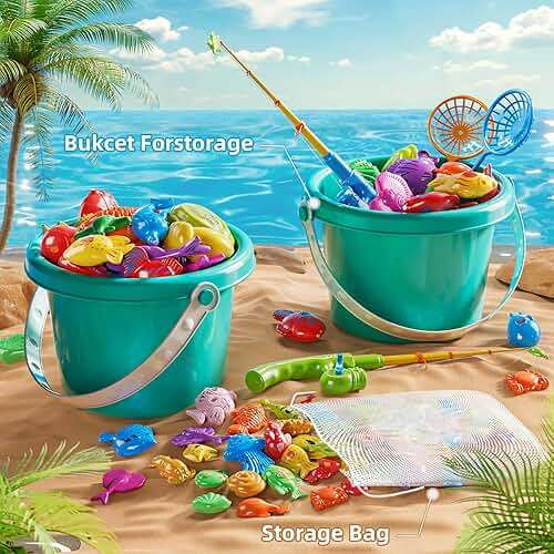 NIPLOOOW Magnetic Fishing Game Pool Toys for Kids 3-5, Water Table Bathtub Kiddie Party Toy with Pole Rod Net Plastic Floating Fish, Outdoor Toys for Kids Age 3 4 5 6 7 8 Year Old - Image 5