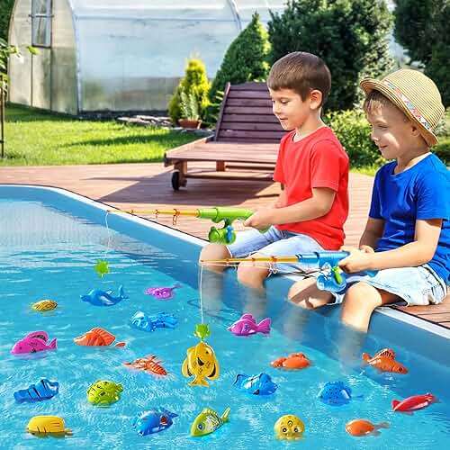 NIPLOOOW Magnetic Fishing Game Pool Toys for Kids 3-5, Water Table Bathtub Kiddie Party Toy with Pole Rod Net Plastic Floating Fish, Outdoor Toys for Kids Age 3 4 5 6 7 8 Year Old - Image 6