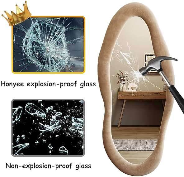 Honyee 55" x 24" Wall Mirror, Flannel Wrapped Wooden Frame Wavy Mirror, Irregular Mirror Hanging for Cloakroom/Bedroom/Living Room, Milk Tea - Image 6