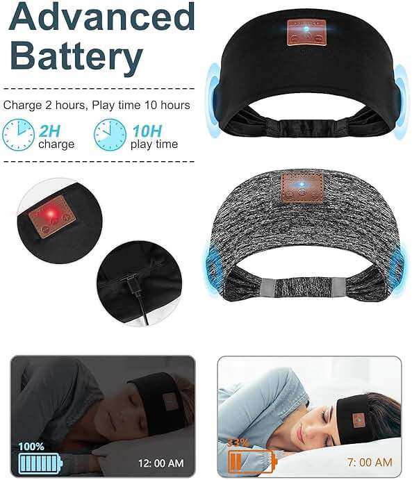 Mixiba 2-Pack Sleeping Headphones, Headband Headphones with Ultra-Thin HD Stereo Speaker, Bluetooth Headband for Sports, Workouts, Insomnia, Yoga, Air Travel, Meditation - Black&Grey - Image 3