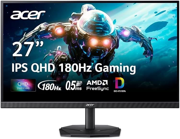 acer Nitro 27 Inch QHD 2560 x 1440 IPS Gaming Monitor | AMD FreeSync | Up to 180Hz Refresh | Up to 0.5ms | DCI-P3 95% | HDR 10 Support | One Display Port 1.2 & Two HDMI 2.0 | KG271U N3bmiipx - Product Image