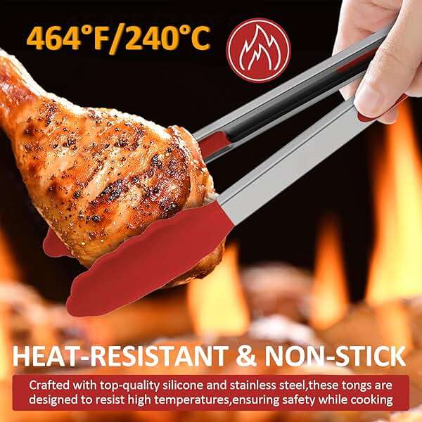 9 Pieces Silicone Tongs for Cooking 7,9,12 inches Kitchen Tongs with Silicone Tip Stainless Steel Heat Resistant Cooking Tongs for Food Grill Salad BBQ Frying and Serving, 3 Color - Image 4