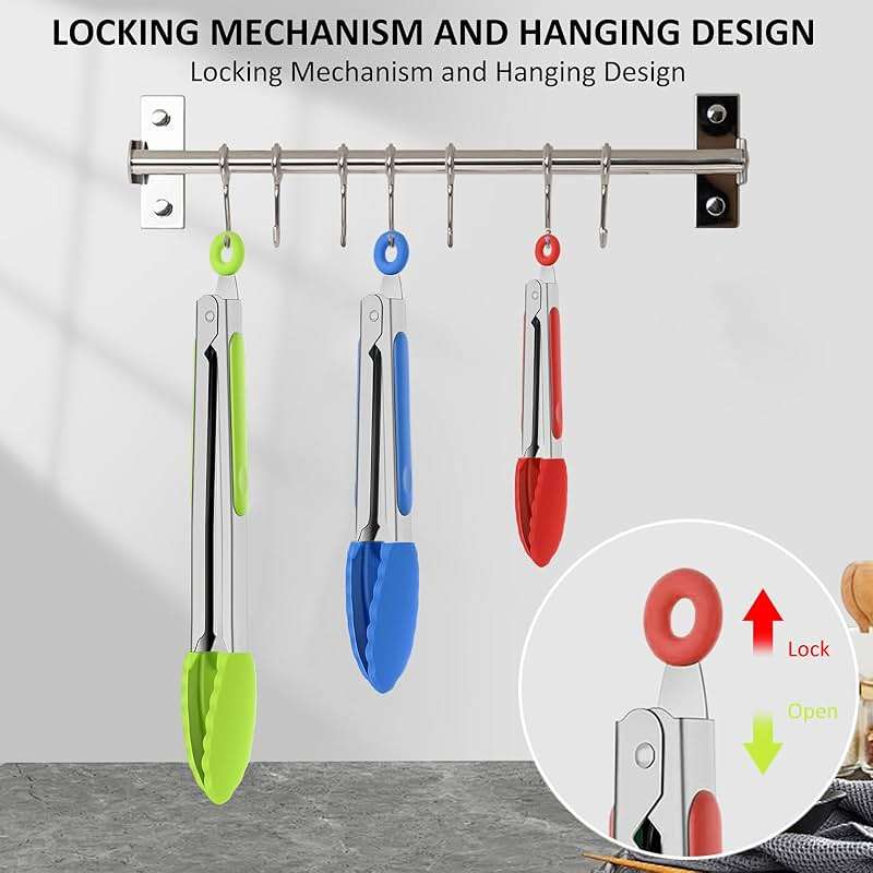 9 Pieces Silicone Tongs for Cooking 7,9,12 inches Kitchen Tongs with Silicone Tip Stainless Steel Heat Resistant Cooking Tongs for Food Grill Salad BBQ Frying and Serving, 3 Color - Image 7
