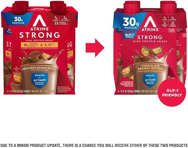 Atkins Strong High Protein Shake, Chocolate Peanut Butter Flavor, 30g Protein, GLP-1 Support, Low Carb and Low Sugar Shake, Keto Friendly, Gluten Free, Muscle and Gut Health Support, 12 Count - Image 3