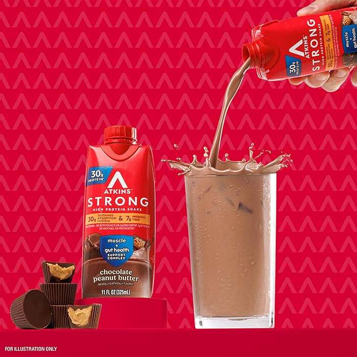 Atkins Strong High Protein Shake, Chocolate Peanut Butter Flavor, 30g Protein, GLP-1 Support, Low Carb and Low Sugar Shake, Keto Friendly, Gluten Free, Muscle and Gut Health Support, 12 Count - Image 6