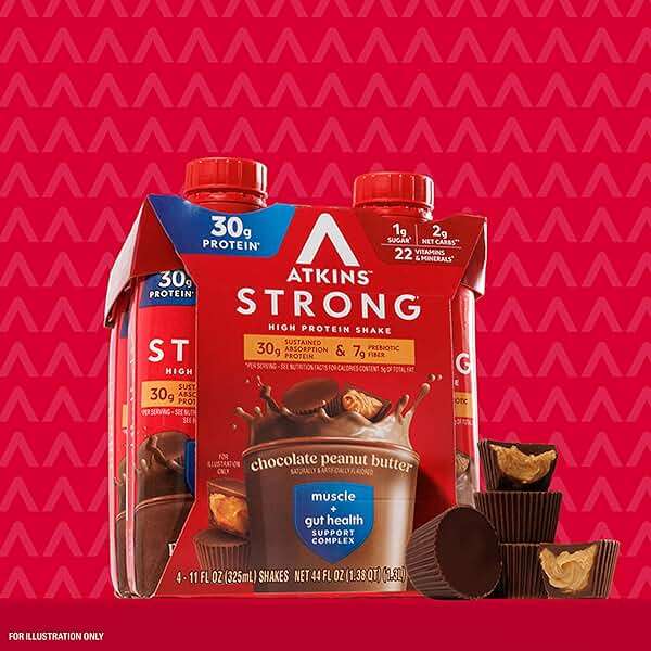 Atkins Strong High Protein Shake, Chocolate Peanut Butter Flavor, 30g Protein, GLP-1 Support, Low Carb and Low Sugar Shake, Keto Friendly, Gluten Free, Muscle and Gut Health Support, 12 Count - Image 7