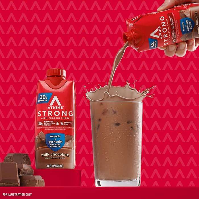 Atkins Strong High Protein Shake, Milk Chocolate, 30g Protein, 7g Prebiotic Fiber, 1g Sugar, GLP-1 Support, Muscle & Gut Health Support Complex, 12 Count - Image 6