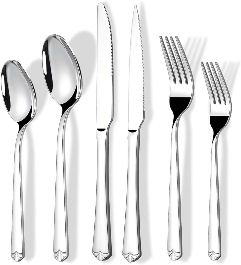 72 Piece Silverware Set for 12, Prendcyx Stainless Steel Flatware Set wtih Steak Knives, Food-Grade Tableware Cutlery Set, Mirror Polished Utensil Sets for Home Restaurant - Image 1