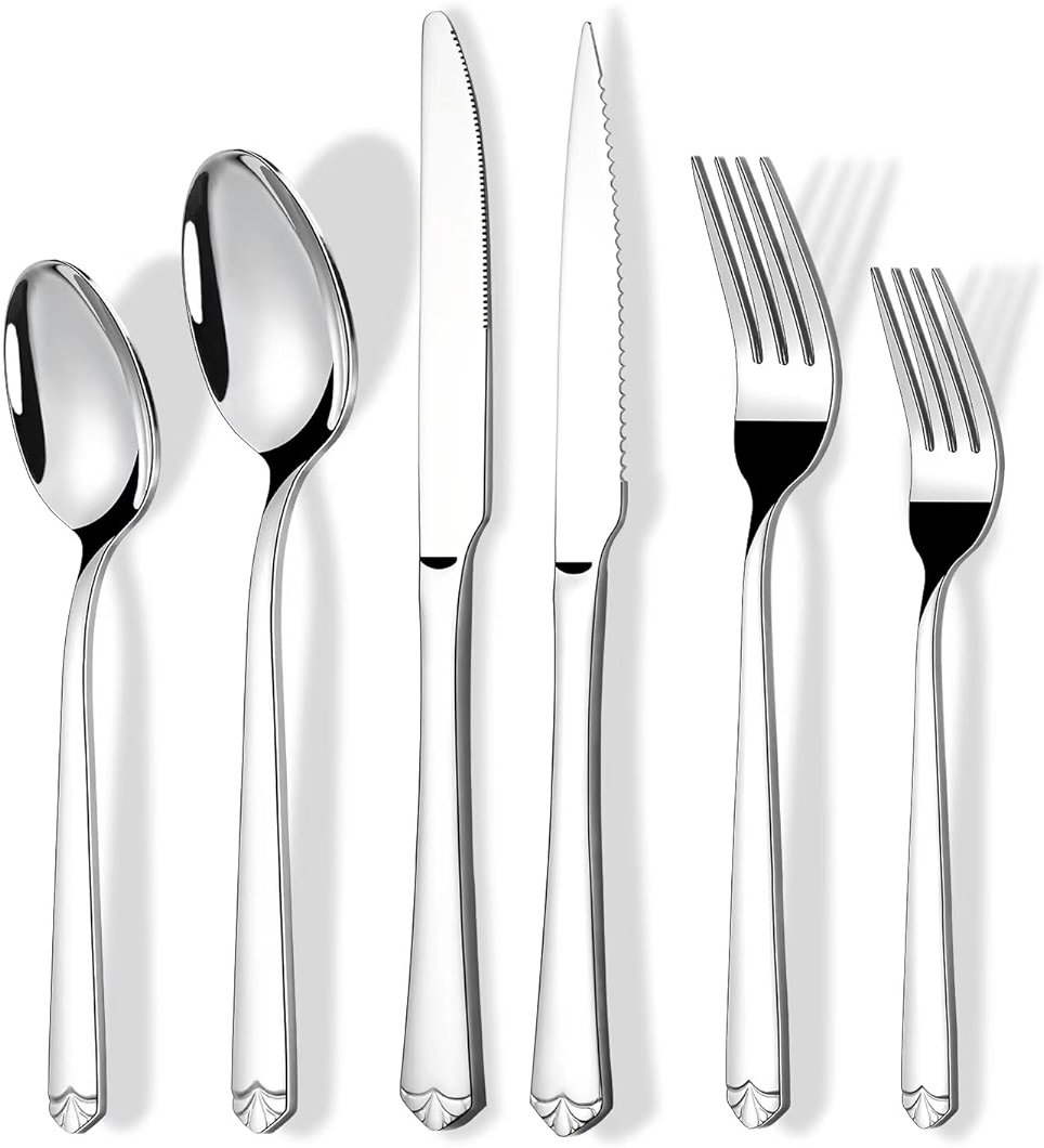 72 Piece Silverware Set for 12, Prendcyx Stainless Steel Flatware Set wtih Steak Knives, Food-Grade Tableware Cutlery Set, Mirror Polished Utensil Sets for Home Restaurant - Product Image