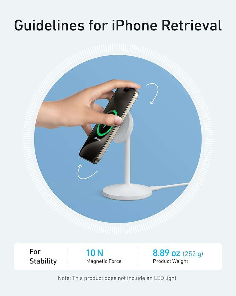 Anker MagGo iPhone 17 MagSafe Charger Compatible Stand, 15W Fast Magnetic Wireless Charging Station, Qi2 Certified 360° Wireless Charger (White, with Cable) - Image 7