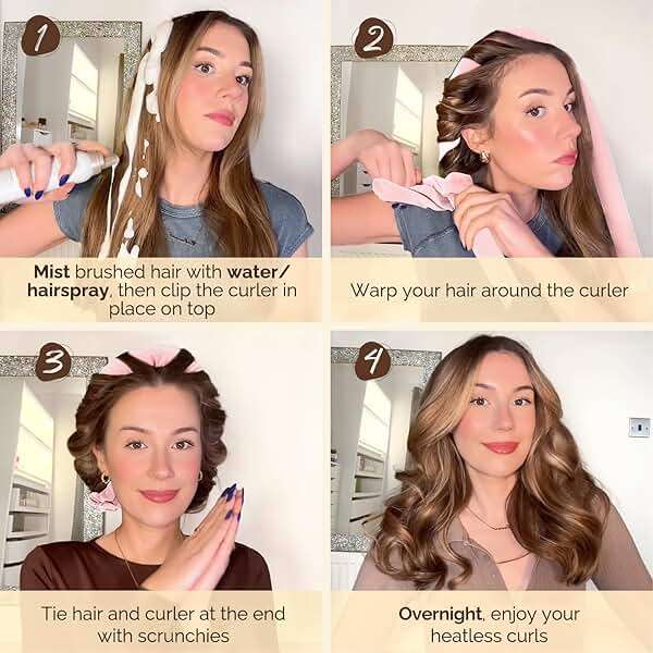 Yanibest Heatless Hair Curler to Sleep in, Overnight Curl Headband for Natural Wavy Curls, No Heat Soft Hair Curler Set with Hair Clip Scrunchies for Styling, No Slip Heatless Curls - Image 2