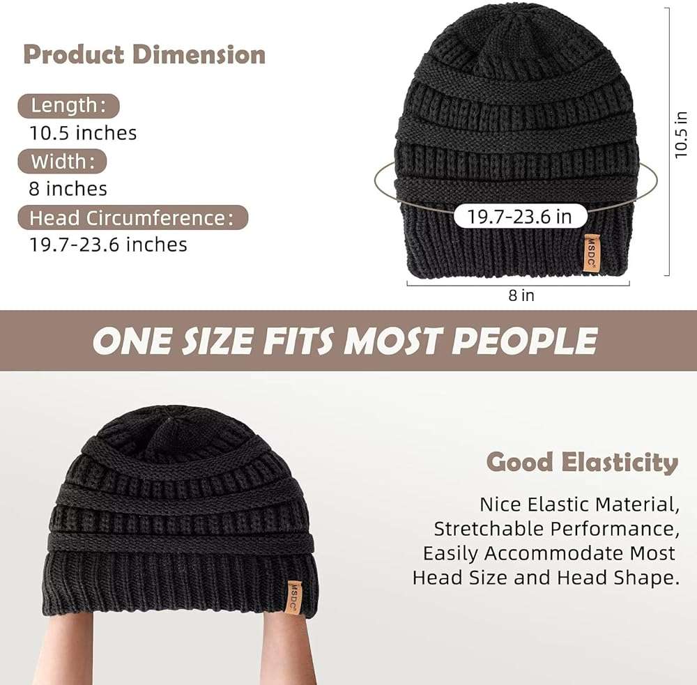 3 Pack Satin Lined Beanie for Women, Warm Slouchy Winter Hats with Silk Lined, Fashionable Oversized Cable Knit Hat Skull Cap - Image 2