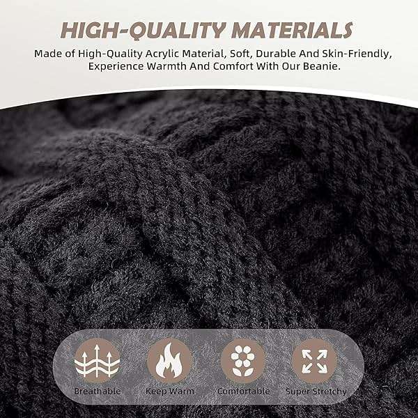 3 Pack Satin Lined Beanie for Women, Warm Slouchy Winter Hats with Silk Lined, Fashionable Oversized Cable Knit Hat Skull Cap - Image 3
