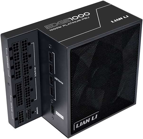 Lian Li Edge Series-1000W Full Modular Power Supply-80 Plus Platinum-ATX 3.0, 3.1-PCIE 5.1-L-Shape Design for Dual Chamber Case-120mm FDB Fan-Supports up to 4X USB Devices-Black (EG1000BE.US) - Image 1
