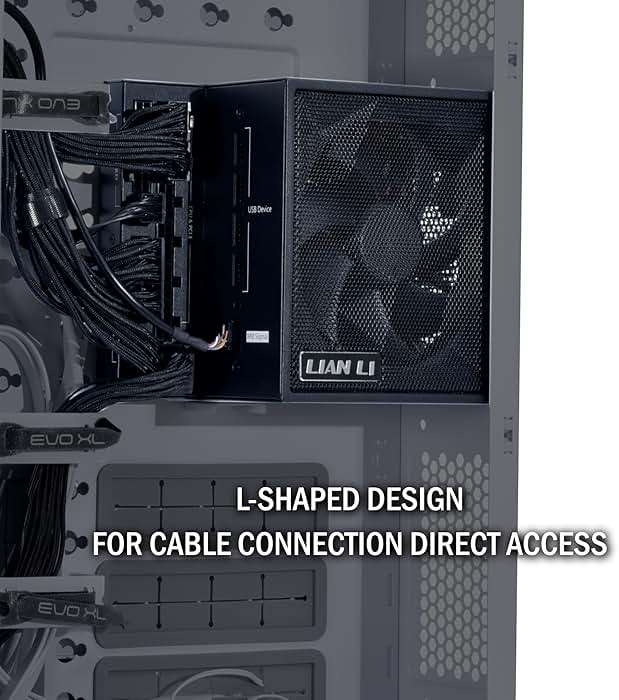 Lian Li Edge Series-1000W Full Modular Power Supply-80 Plus Platinum-ATX 3.0, 3.1-PCIE 5.1-L-Shape Design for Dual Chamber Case-120mm FDB Fan-Supports up to 4X USB Devices-Black (EG1000BE.US) - Image 5