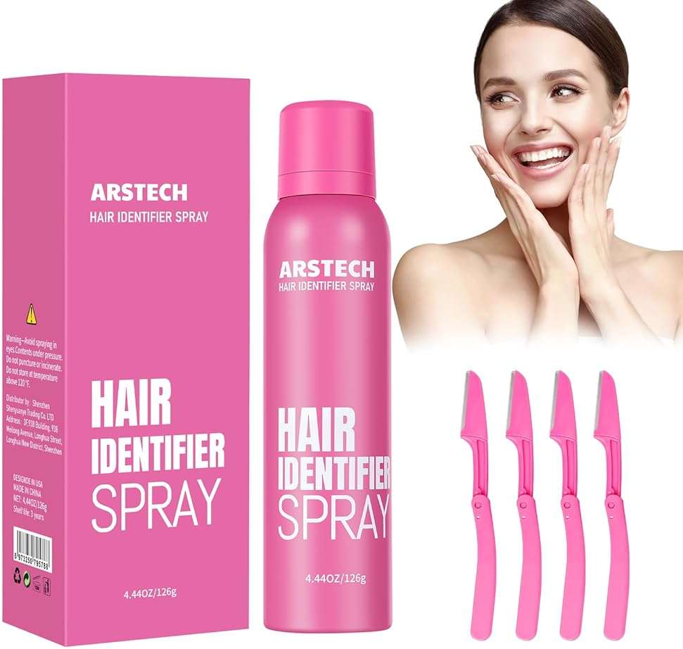 Hair Identifier Spray for Face Shaving Dermaplaning Tool Skin Body Dermaplaning Spray for Women with 4 Face Razor for Face Shaver Hair Removal Kit Excess Hair Dermaplane Razor for Women Face - Image 1
