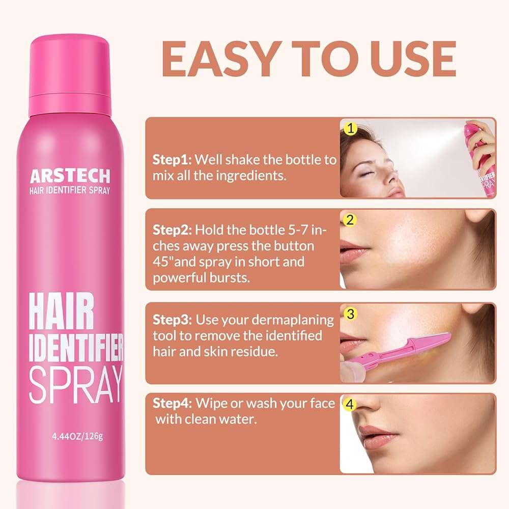Hair Identifier Spray for Face Shaving Dermaplaning Tool Skin Body Dermaplaning Spray for Women with 4 Face Razor for Face Shaver Hair Removal Kit Excess Hair Dermaplane Razor for Women Face - Image 5