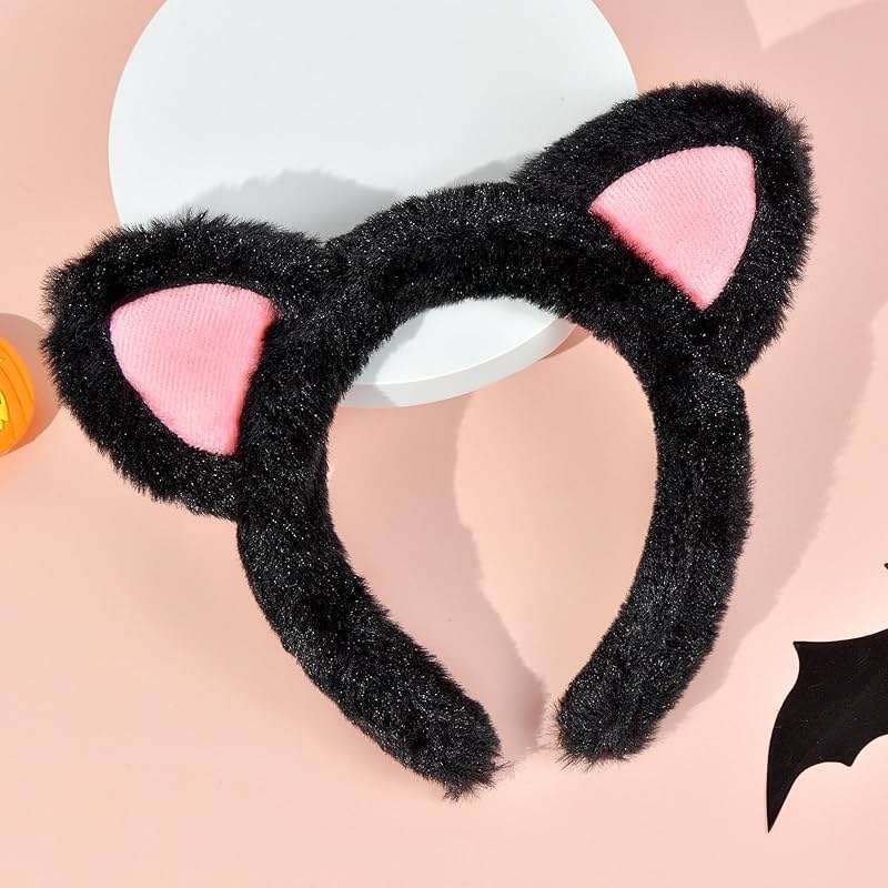 Parma77 Cat Ears Headband, Plush Soft Black Cat Ears Halloween Cosplay Headband Costume Accessories for Makeup, Shower - Image 2