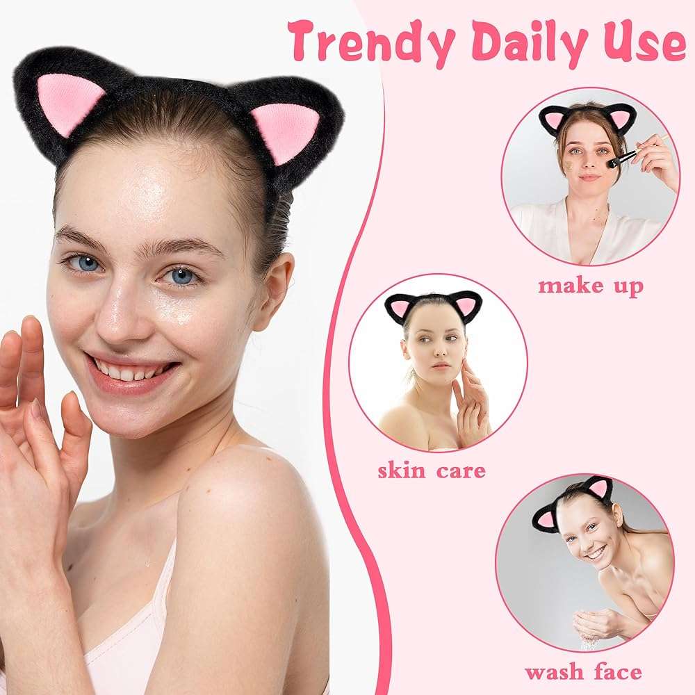Parma77 Cat Ears Headband, Plush Soft Black Cat Ears Halloween Cosplay Headband Costume Accessories for Makeup, Shower - Image 5