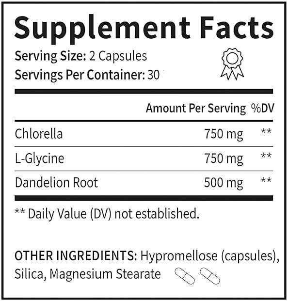 AlkaDetox Binder Tablet with Fiber chlorella/Chlorophyll, Liver & Gut Detox Cleanse, Colon and Toxin Flush. glycine and Dandelion Root and salud, Pure no fillers. 60 Capsules. - Image 7