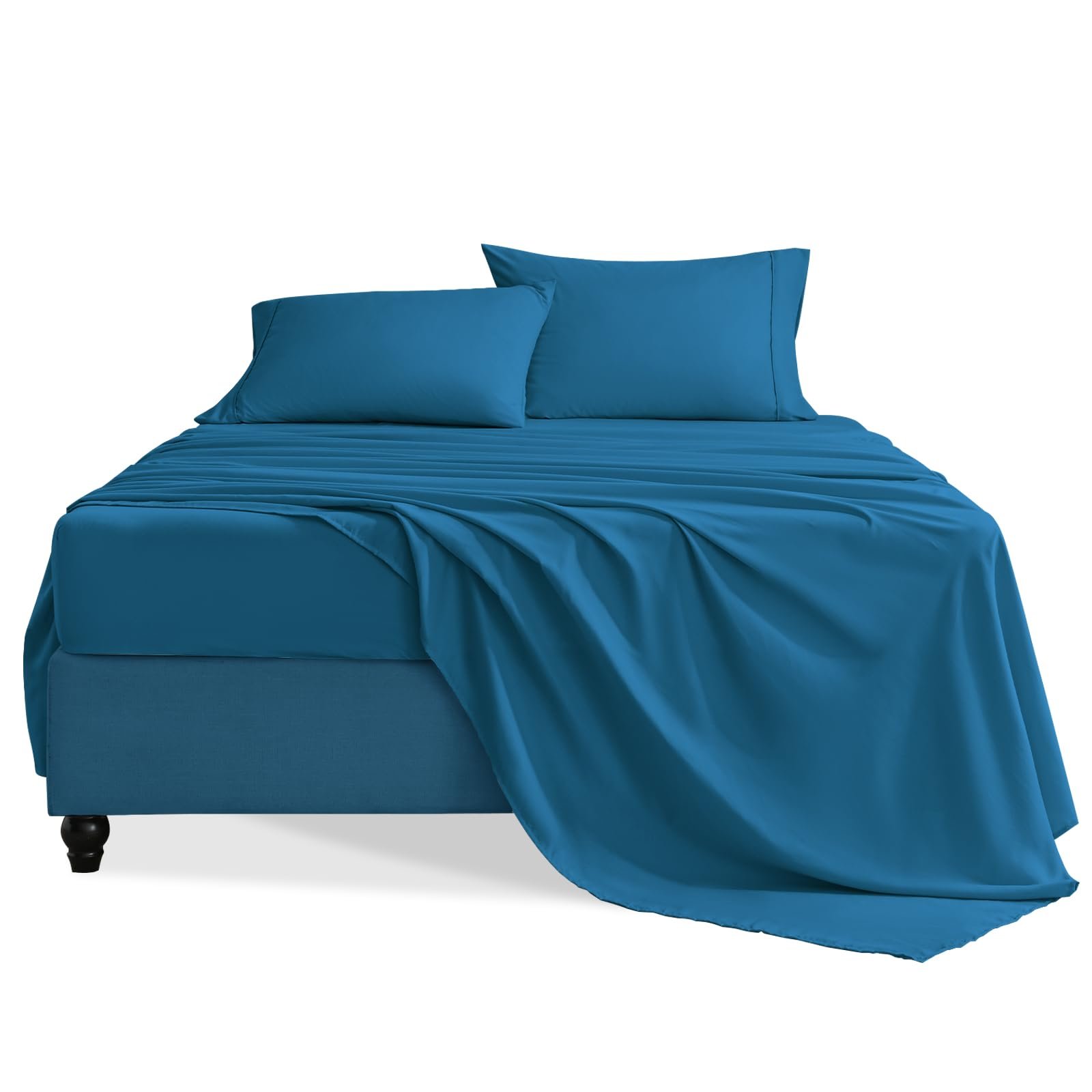 Swiftify Queen Sheet Set, 4 Pieces Hotel Luxury Soft Microfiber Queen Bed Sheets Set, Up to 16" Deep Pockets, Oeko-Tex Sheets with Elastic, Breathable, Wrinkle Free (Peacock Blue,Queen) - Product Image