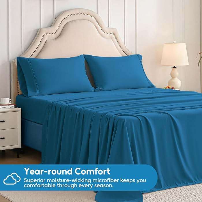 Swiftify Queen Sheet Set, 4 Pieces Hotel Luxury Soft Microfiber Queen Bed Sheets Set, Up to 16" Deep Pockets, Oeko-Tex Sheets with Elastic, Breathable, Wrinkle Free (Peacock Blue,Queen) - Image 2