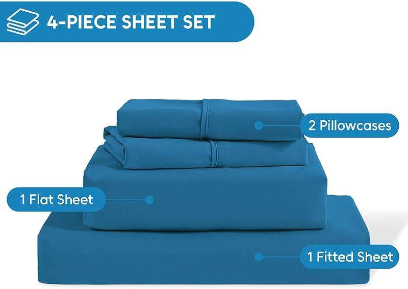 Swiftify Queen Sheet Set, 4 Pieces Hotel Luxury Soft Microfiber Queen Bed Sheets Set, Up to 16" Deep Pockets, Oeko-Tex Sheets with Elastic, Breathable, Wrinkle Free (Peacock Blue,Queen) - Image 4