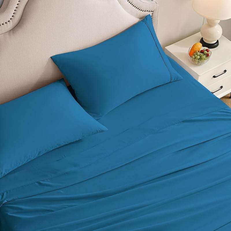 Swiftify Queen Sheet Set, 4 Pieces Hotel Luxury Soft Microfiber Queen Bed Sheets Set, Up to 16" Deep Pockets, Oeko-Tex Sheets with Elastic, Breathable, Wrinkle Free (Peacock Blue,Queen) - Image 6