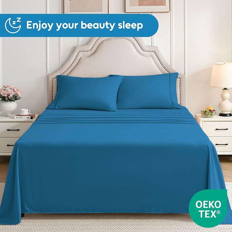 Swiftify Queen Sheet Set, 4 Pieces Hotel Luxury Soft Microfiber Queen Bed Sheets Set, Up to 16" Deep Pockets, Oeko-Tex Sheets with Elastic, Breathable, Wrinkle Free (Peacock Blue,Queen) - Image 7