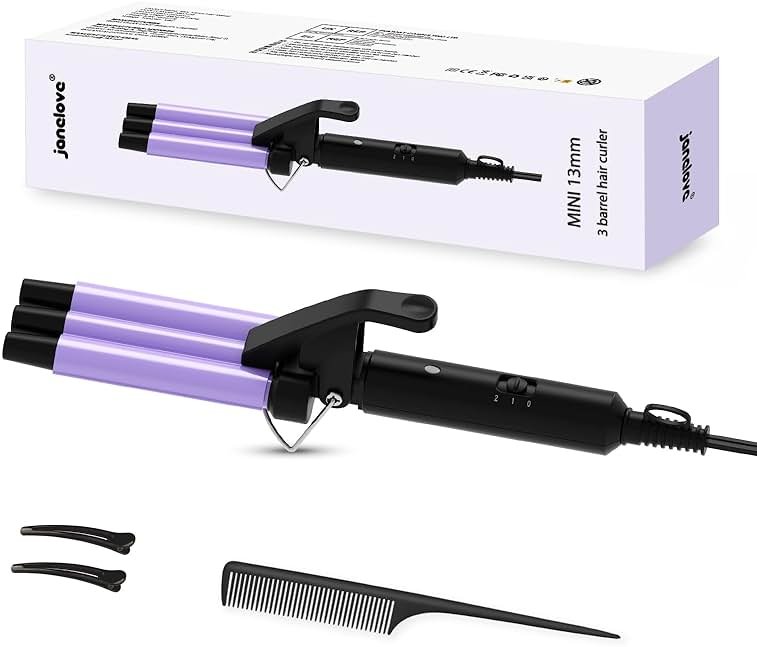 janelove Upgraded Hair Crimper 2 Adjustable Temperature, 1/2 Inch Beach Waves Curling Iron, Hair Waver for Short & Medium Hair, Home and Travel Friendly Crimper Hair Tool, Dual Voltage - Product Image
