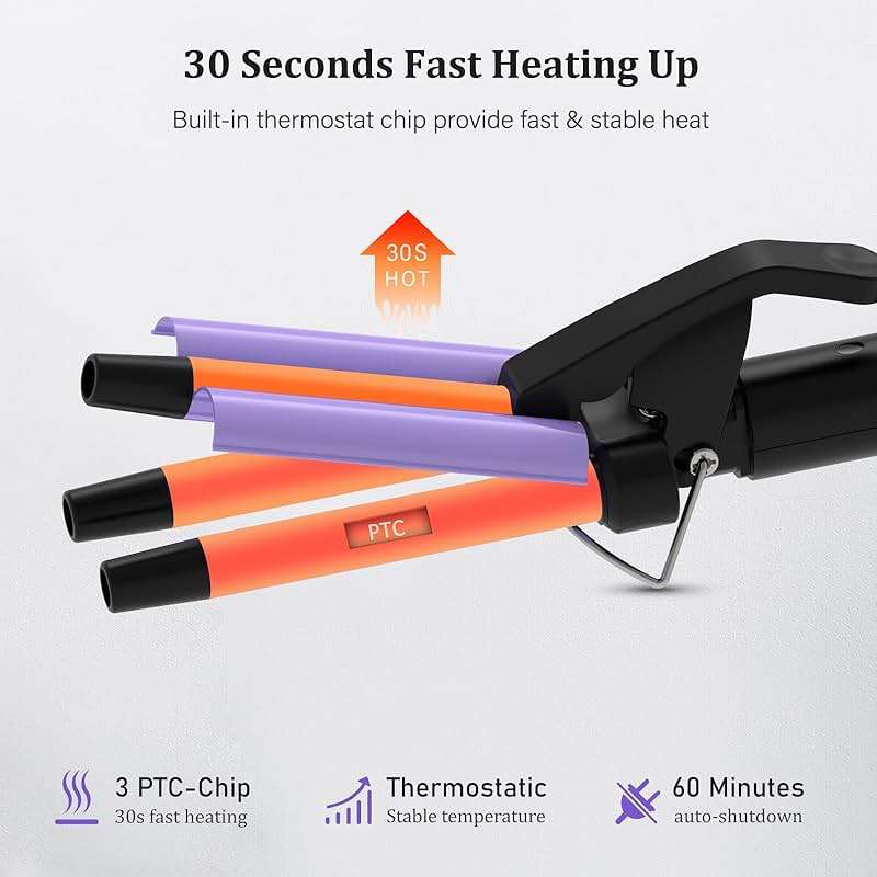 janelove Upgraded Hair Crimper 2 Adjustable Temperature, 1/2 Inch Beach Waves Curling Iron, Hair Waver for Short & Medium Hair, Home and Travel Friendly Crimper Hair Tool, Dual Voltage - Image 6