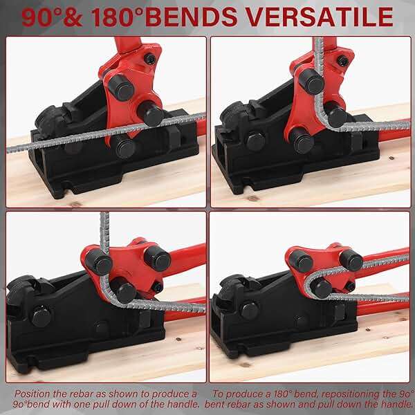 Threlaco Rebar Bender & Cutter 2 in 1 Rod Bender Metal Bending Tool Manual Effortlessly Cut and Bend Rebar up to 5/8" Bending Machine, Red - Image 4