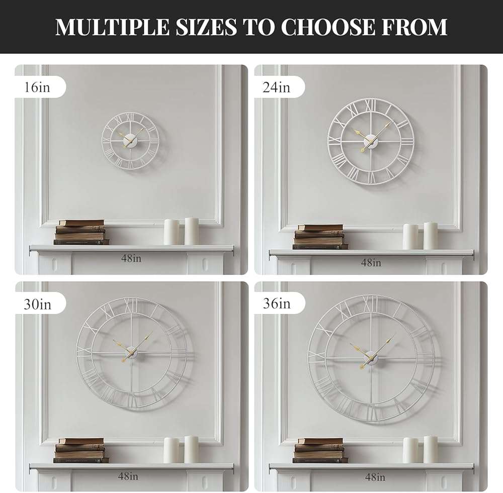 Cuspin 30 Inch Large Wall Clock, Modern Silver Metal Big Decorative Wall Clock Home Decor, Battery-Operated Roman Numeral Analog Metal Round Wall Clocks for Living Room, Bedroom, Office - Image 4